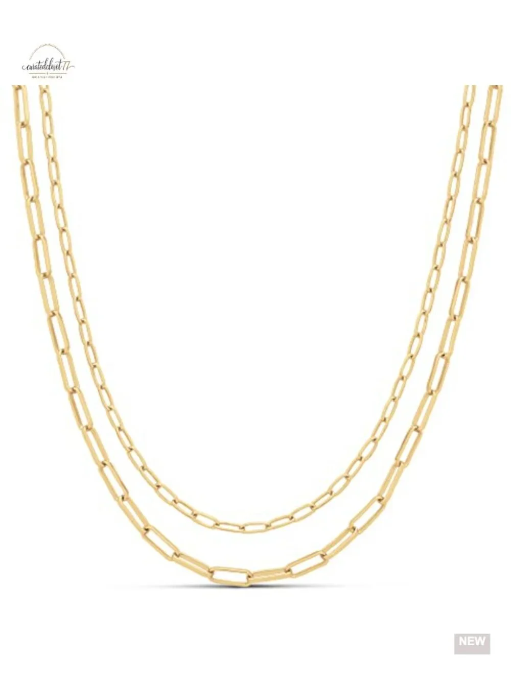 14K Gold Plated Layered 2 Row Chain Necklace - Sterling Silver
